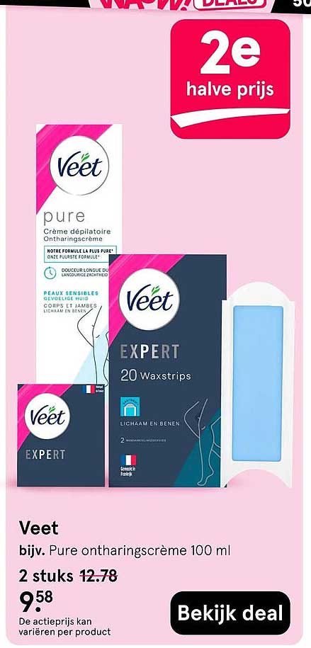 Veet bijv. Pure ontharingscrème 100 ml 2e halve prijs
