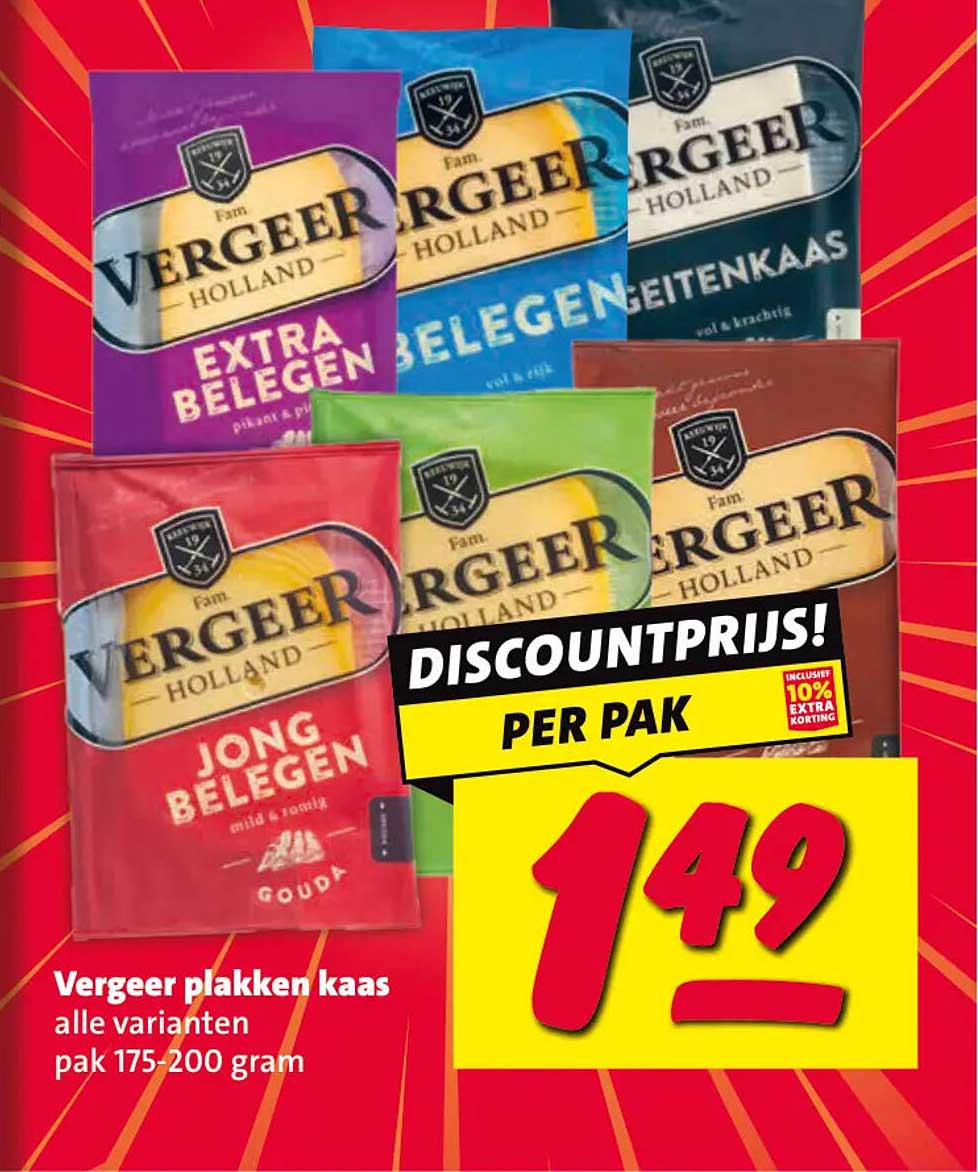Vergeer plakken kaas alle varianten pak 175-200 gram