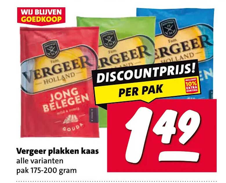 Vergeer plakken kaas alle varianten pak 175-200 gram DISCOUNTPRIJS! PER PAK inclusief 10% extra korting