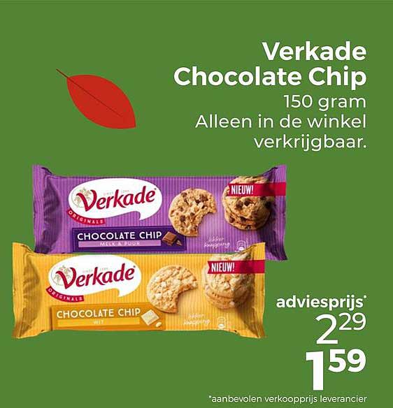 Verkade Chocolate Chip 150 gram Alleen in de winkel verkrijgbaar.