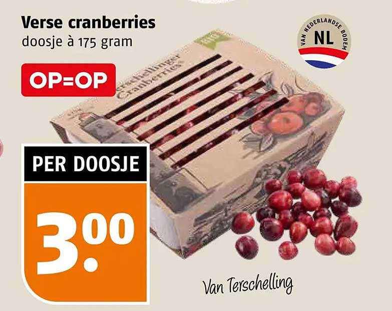 Verse cranberries doosje à 175 gram OP=OP