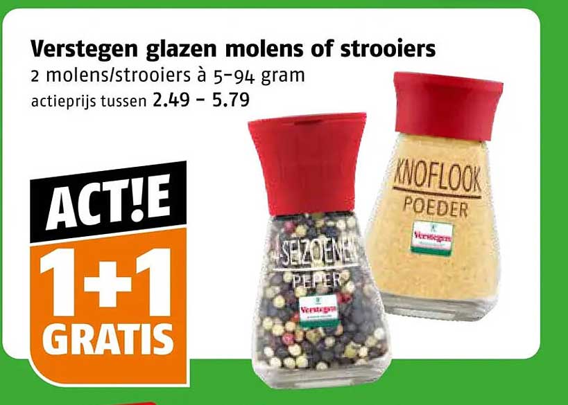 Verstegen glazen molens of strooiers 1+1 gratis