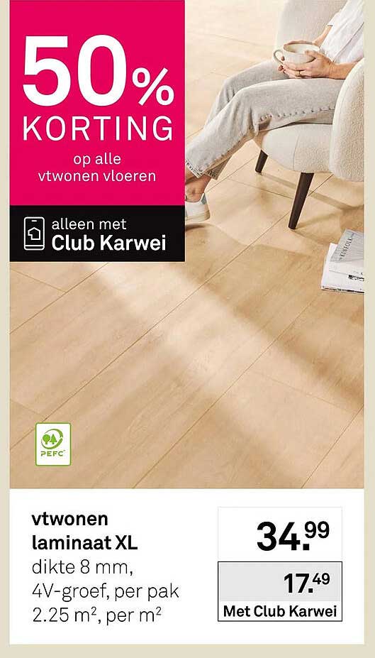 vtwonen laminaat XL dikte 8 mm, 4V-groef, per pak 2.25 m², per m²
