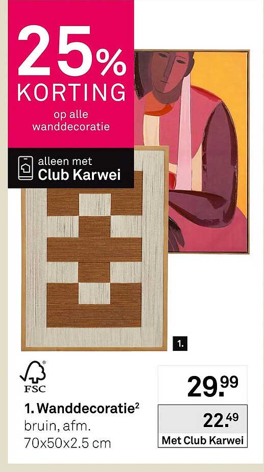 Wanddecoratie² bruin, afm. 70x50x2.5 cm 25% KORTING op alle wanddecoratie alleen met Club Karwei