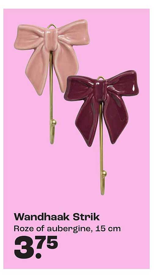 Wandhaak Strik Roze of aubergine, 15 cm