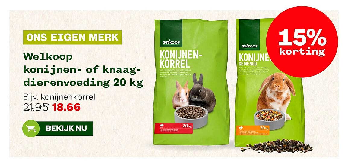 Welkoop konijnen- of knaagdierenvoeding 20 kg