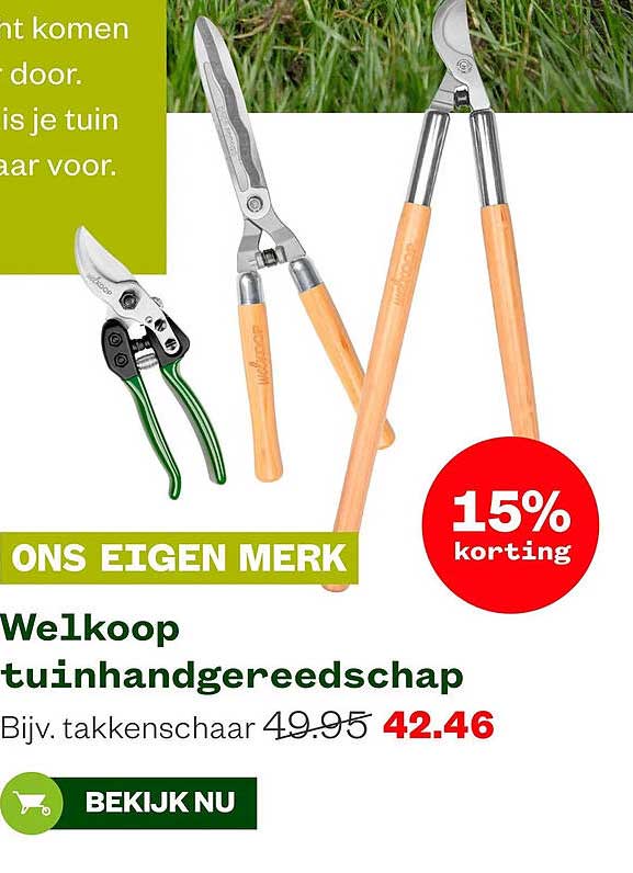 Welkoop tuingereedschap 15% korting