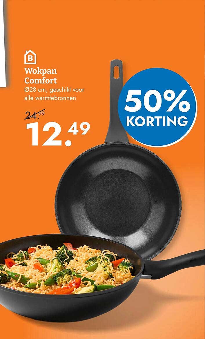 Wokpan Comfort Ø28 cm, geschikt voor alle warmtebronnen 50% KORTING