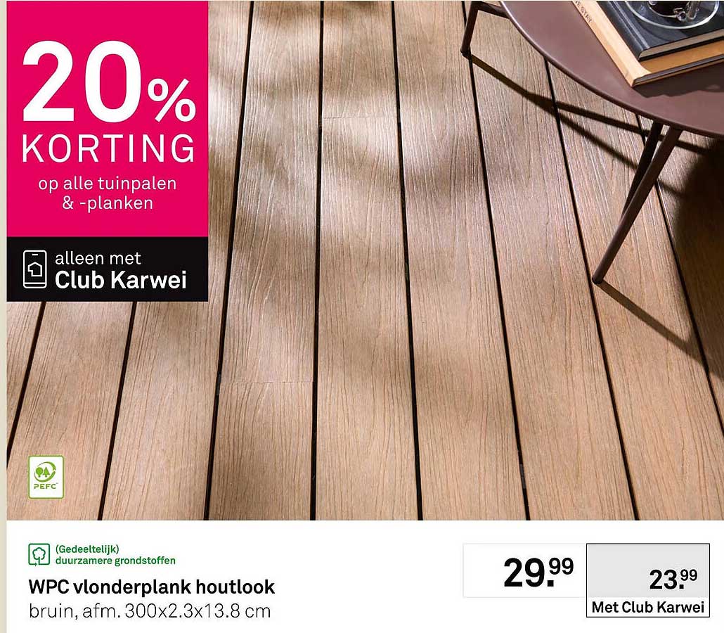 WPC vlonderplank houtlook bruin, afm. 300x2.3x13.8 cm