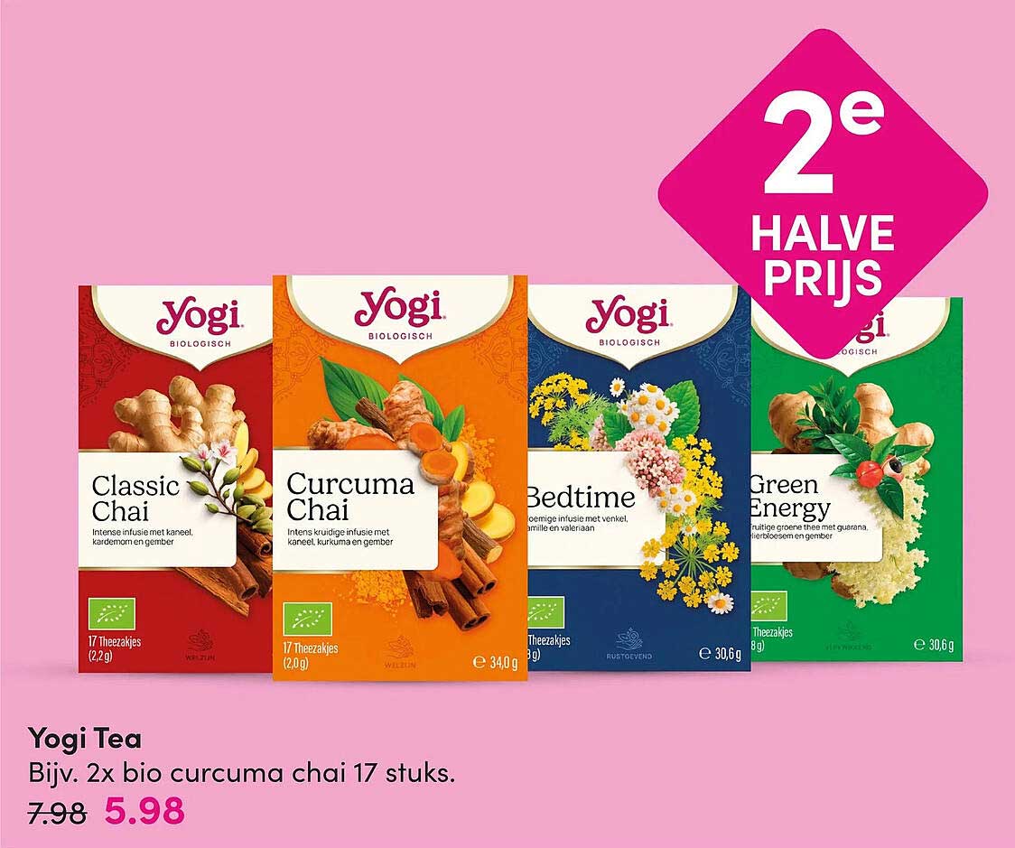 Yogi Tea Bijv. 2x bio curcuma chai 17 stuks. 2e halve prijs