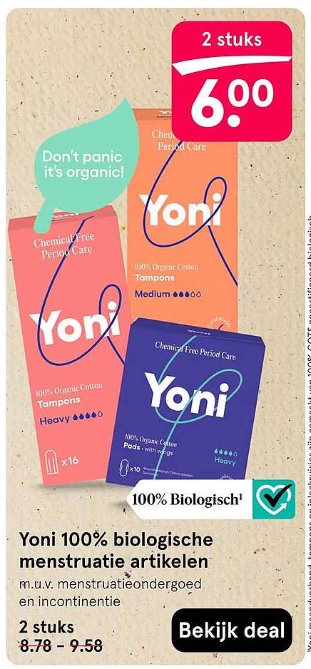 Yoni 100% biologische menstruatie artikelen