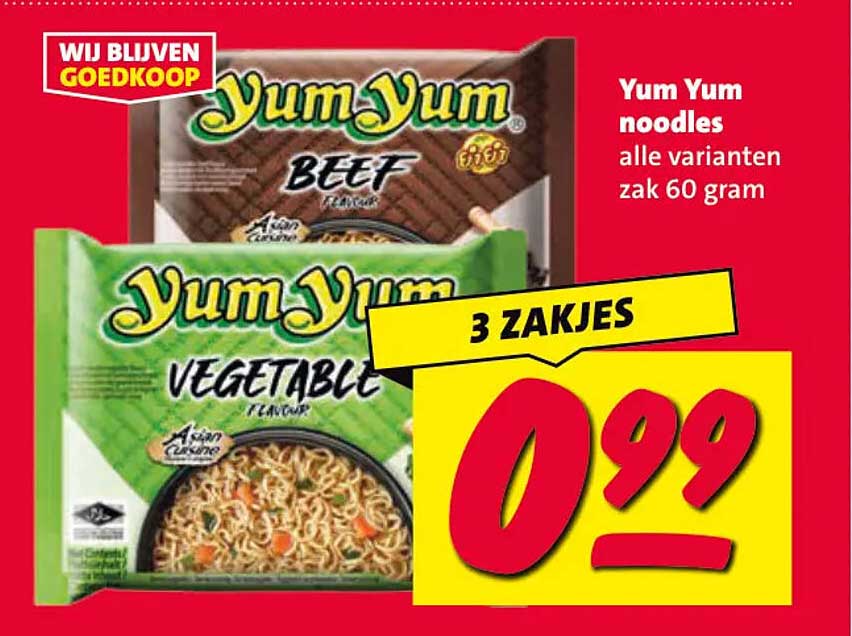 Yum Yum noodles alle varianten zak 60 gram 3 zakjes