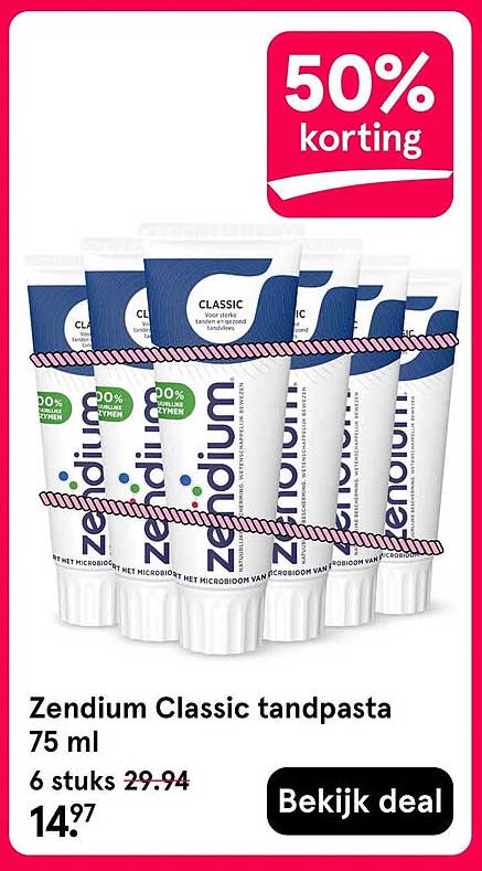 Zendium Classic tandpasta 75 ml 6 stuks 50% korting