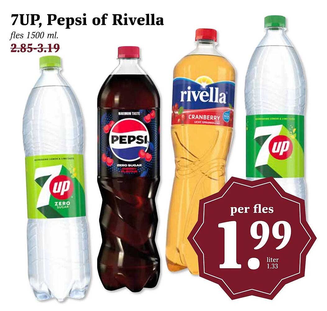 7Up, Pepsi Of Rivella Fles 1500 Ml. Aanbieding bij Coop - FolderFeest.nl