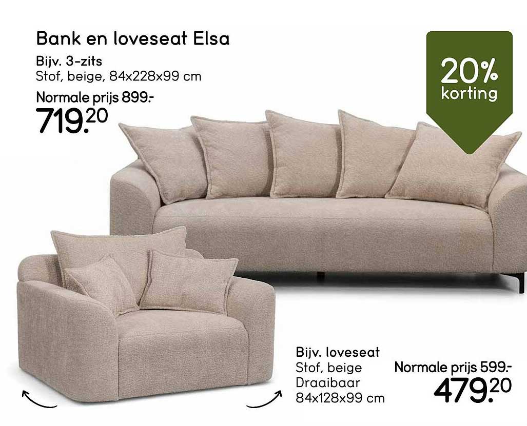 Bank En Loveseat Elsa Aanbieding bij Leen Bakker - FolderFeest.nl
