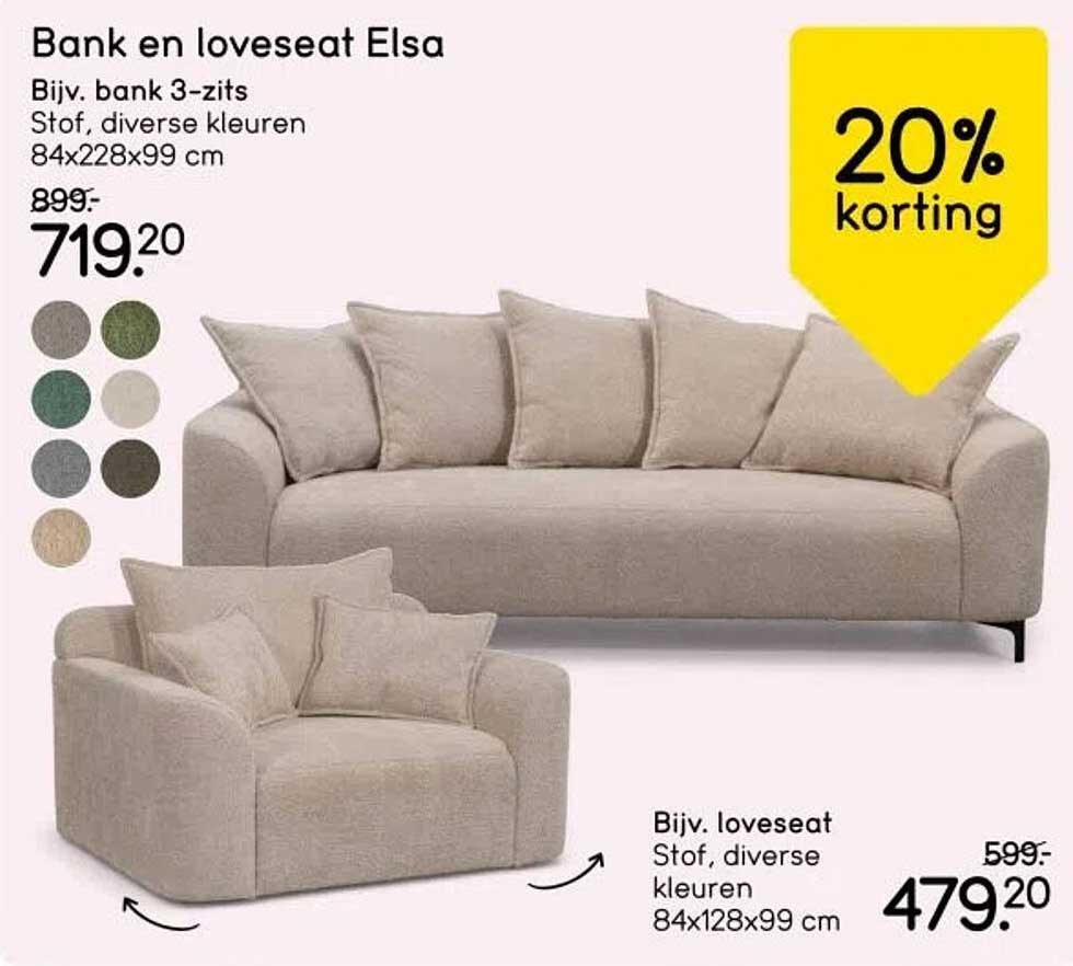 Bank En Loveseat Elsa Aanbieding bij Leen Bakker - FolderFeest.nl