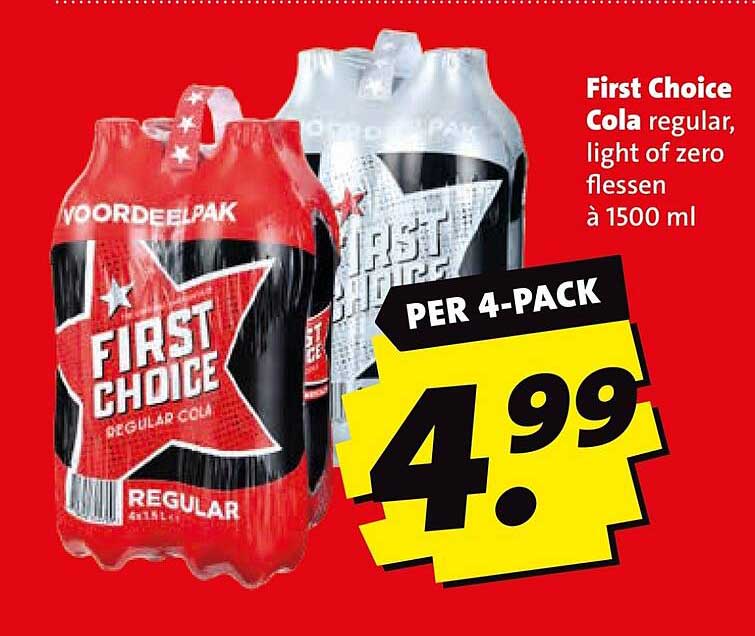 First Choice Cola Regular, Light Of Zero Flessen À 1500 Ml Aanbieding ...