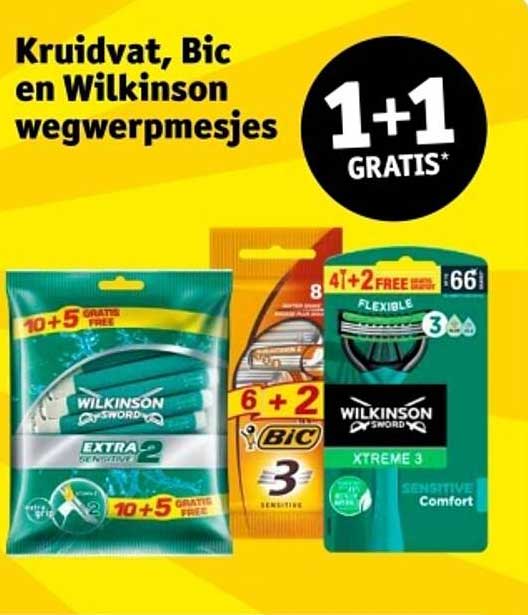 1+1 GRATIS op Kruidvat, Bic en Wilkinson wegwerpmesjes