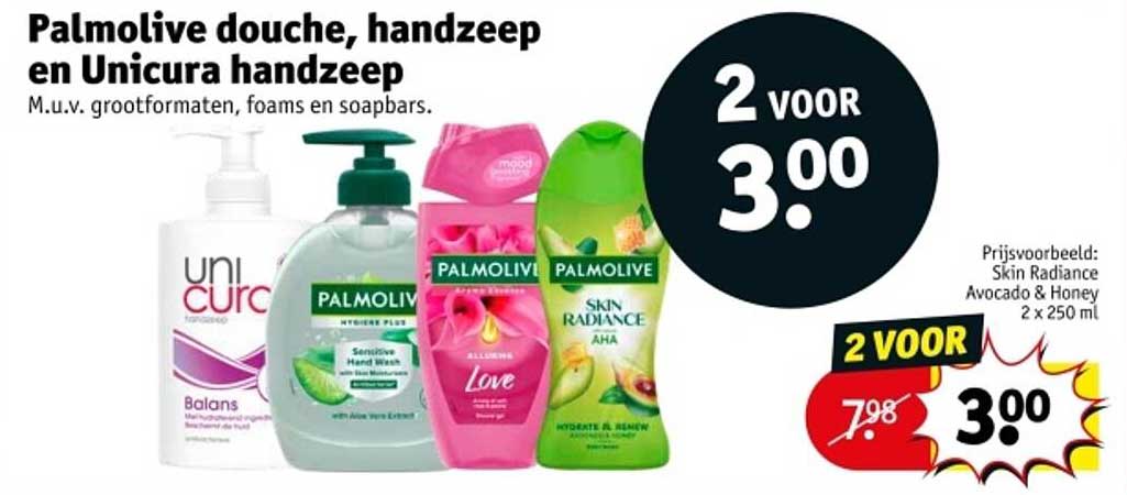 Palmolive douche, handzeep en Unicura handzeep
