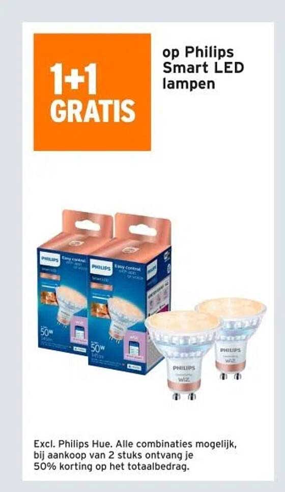 1+1 GRATIS op Philips Smart LED lampen