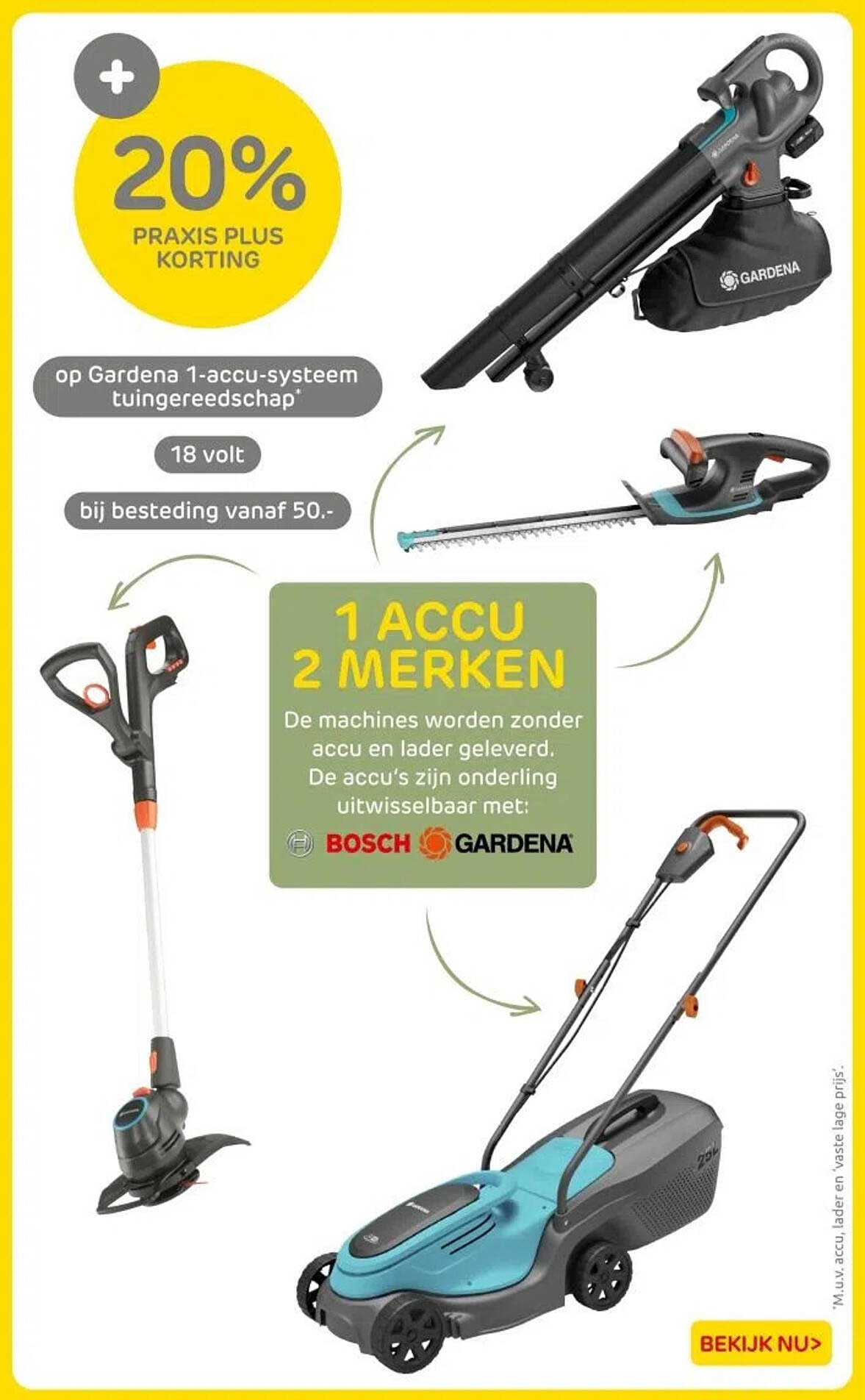 20% PRAKTIJKPLUS KORTING op Gardena 1-accu-systeem tuingereedschap