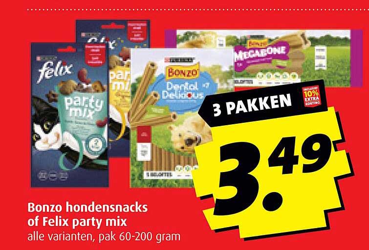 Bonzo hondensnacks of Felix party mix