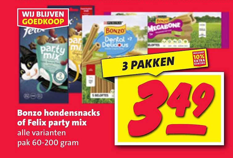 Bonzo hondensnacks of Felix party mix