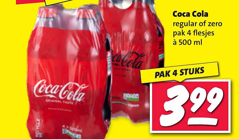 Coca Cola regular of zero pak 4 flesjes à 500 ml