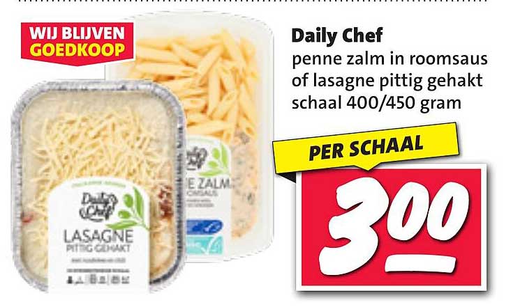 Daily Chef penne zalm in roomsaus of lasagne pittig gehakt schaal 400/450 gram