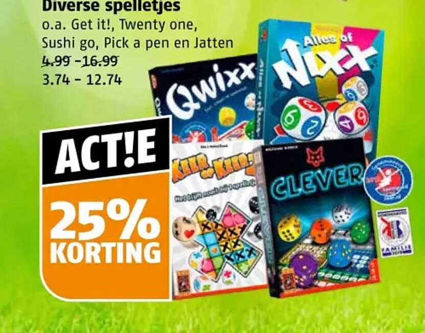 Diverse spelletjes o.a. Get it!, Twenty one, Sushi go, Pick a pen en Jatten