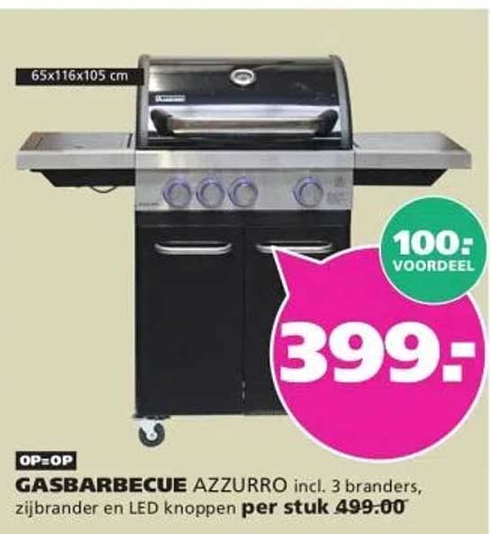 GASBARBECUE AZZURRO incl. 3 branders, zijbrander en LED knoppen per stuk 399,-