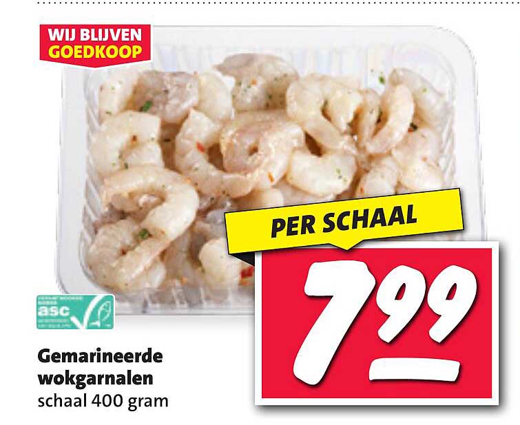 Gemarineerde wokgarnalen schaal 400 gram