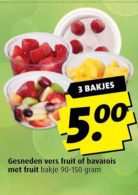 Gesneden vers fruit of bavarois met fruit bakje 90-150 gram