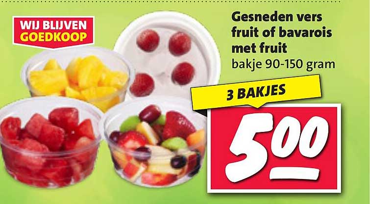Gesneden vers fruit of bavarois met fruit bakje 90-150 gram
