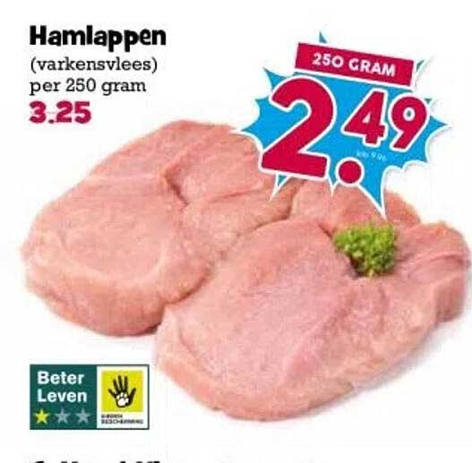 Hamlappen (varkensvlees) per 250 gram