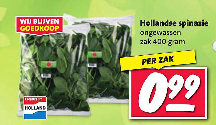 Hollandse spinazie ongewasen zak 400 gram