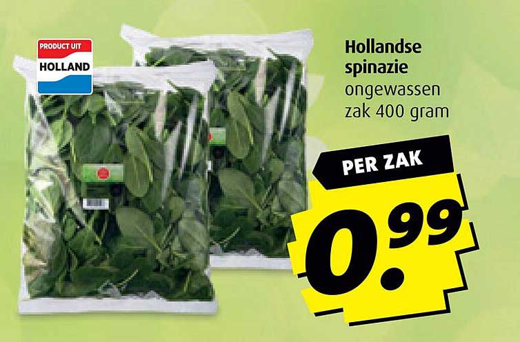 Hollandse spinazie ongewassen zak 400 gram