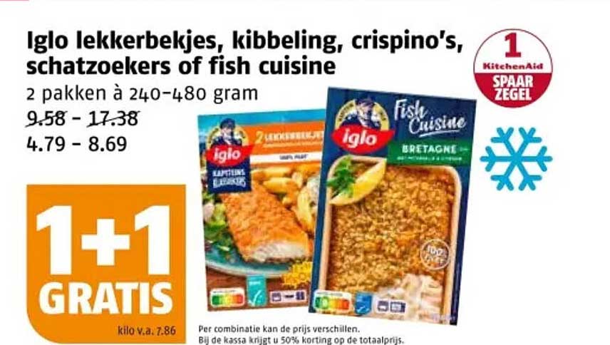 Iglo lekkerbekjes, kibbels, crispino's, schatzoekers of fish cuisine