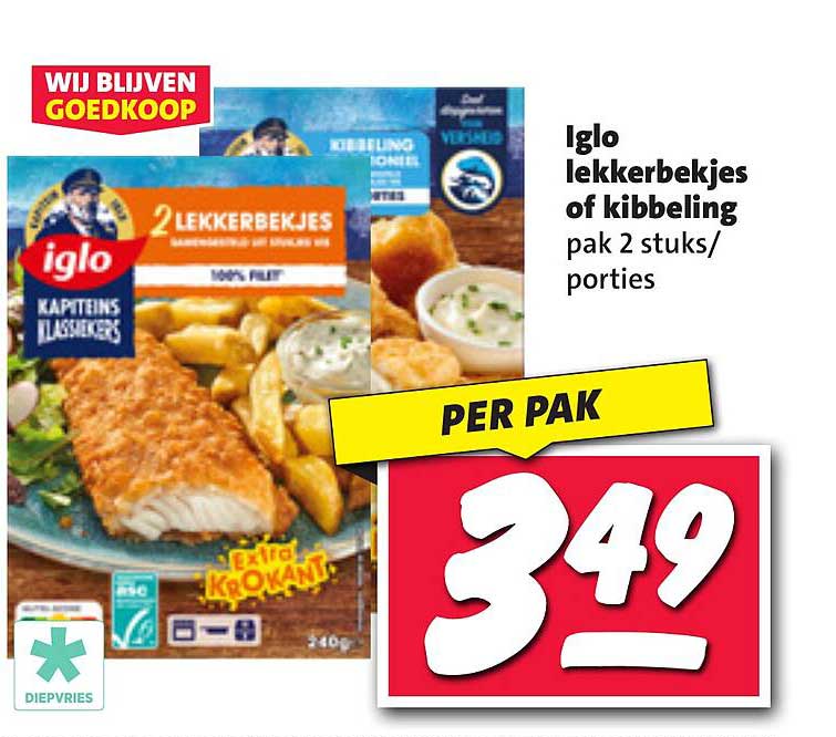 Iglo lekkerbekjes of kibbeling pak 2 stuks/porties