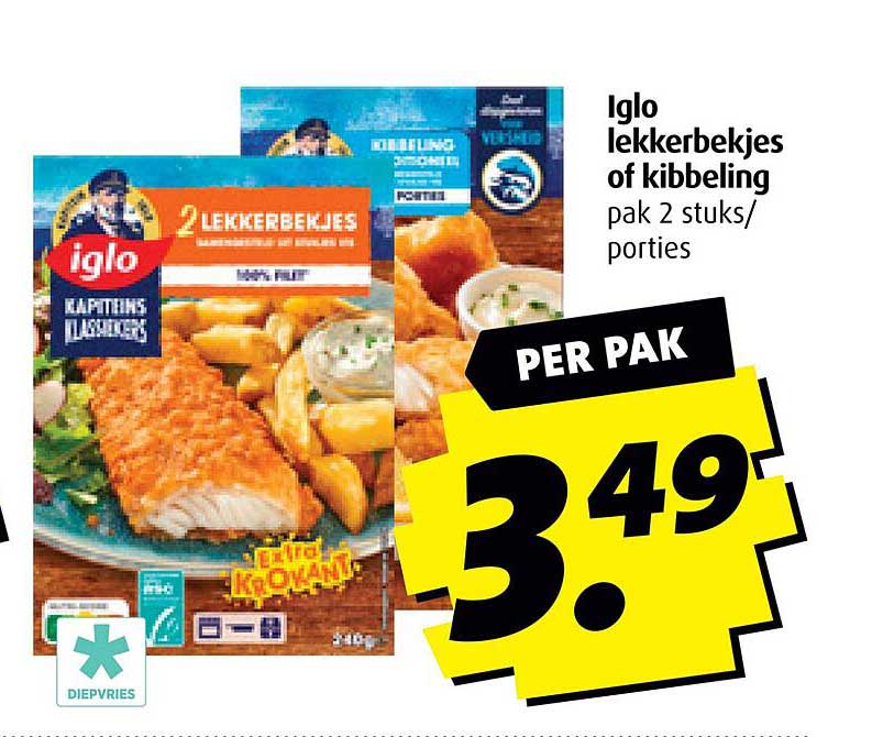 Iglo lekkerbekjes of kibbeling pak 2 stuks/porties
