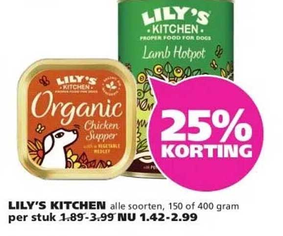 LILY'S KITCHEN alle soorten, 150 of 400 gram per stuk 1.89-3.99 NU 1.42-2.99