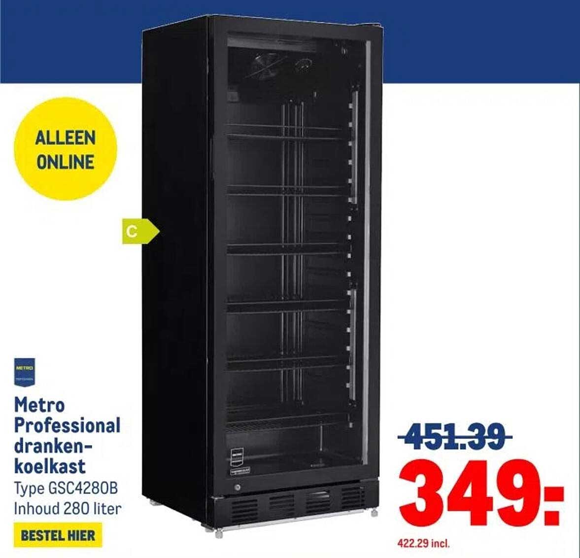 Metro Professional drankenkoelkast Type GSC4280B Inhoud 280 liter