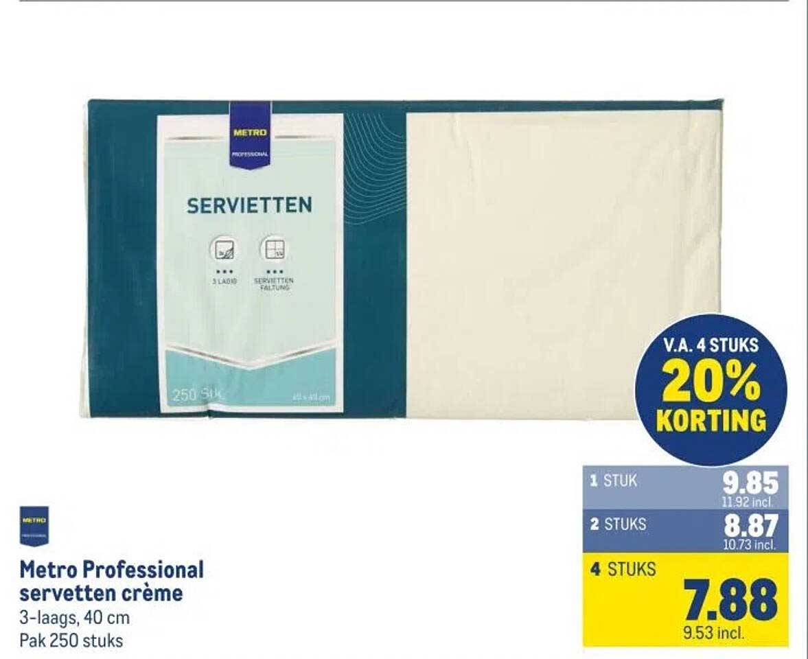 Metro Professional servetten crème 3-laags, 40 cm Pak 250 stuks