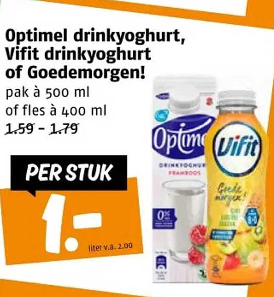 Optimel drinkyoghurt, Vifit drinkyoghurt of Goedemorgen!