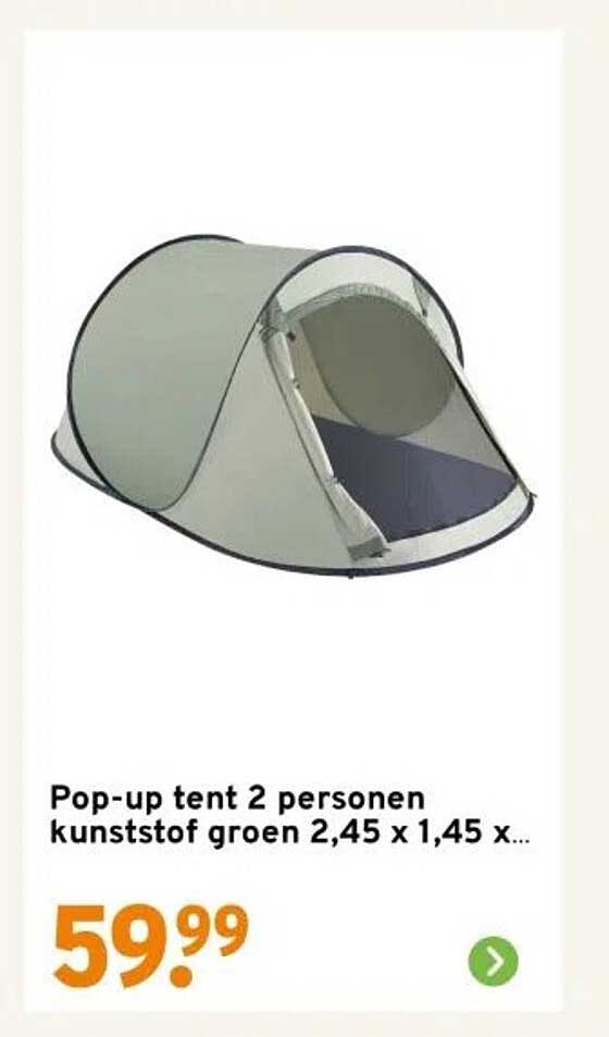 Pop-up tent 2 personen kunststof groen 2,45 x 1,45 x ...