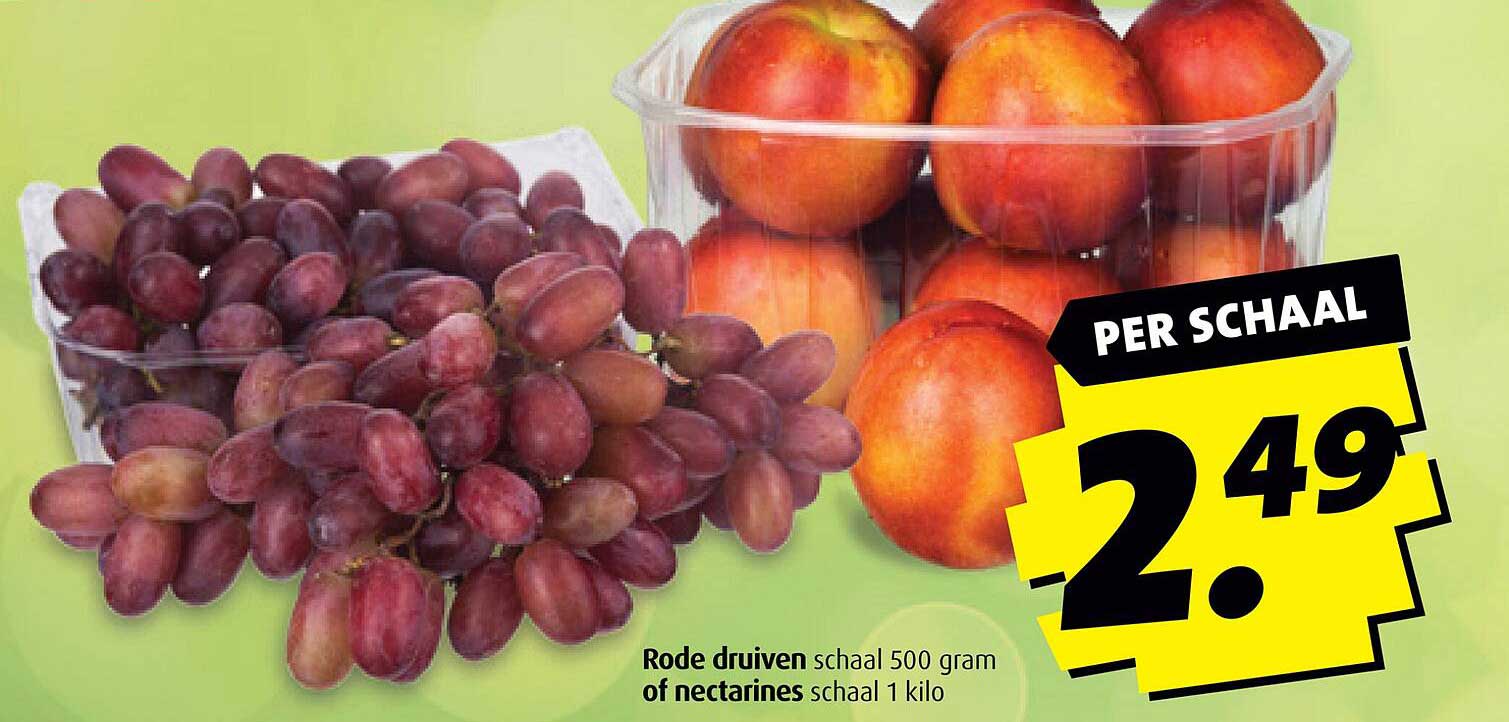 Rode druiven schaal 500 gram of nectarines schaal 1 kilo