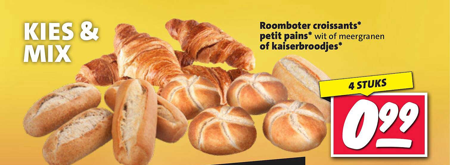 Roomboter croissants* petit pains* wit of meergranen of kaiserbroodjes*