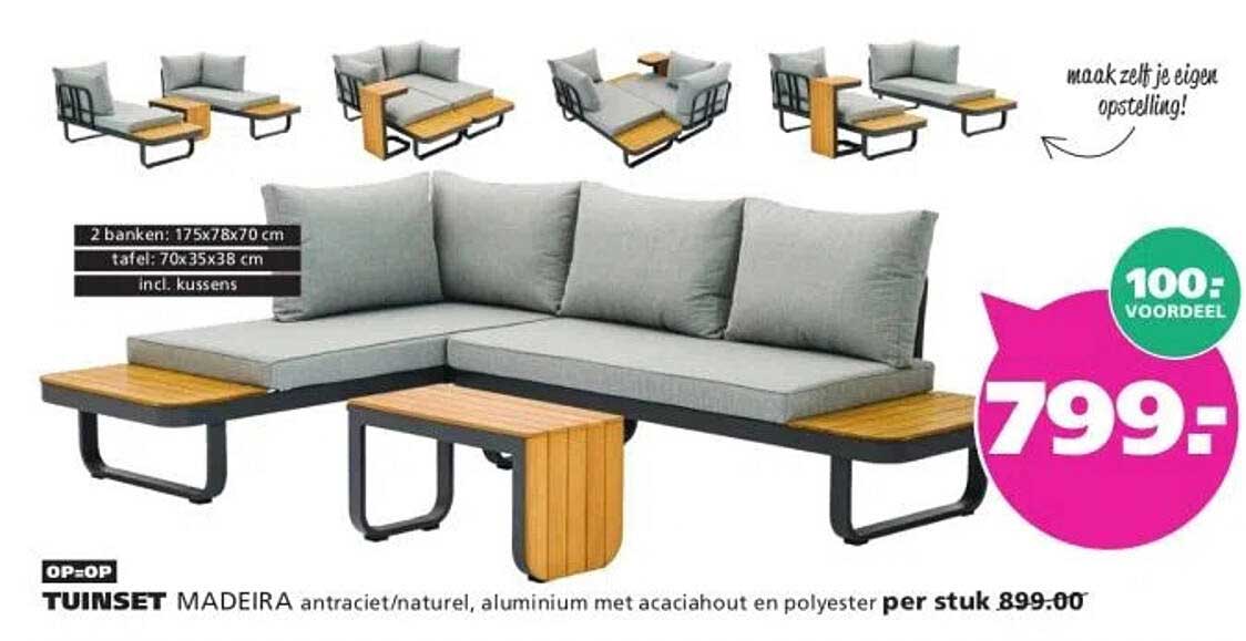 TUINSET MADEIRA antraciet/naturel, aluminium met acaciahout en polyester per stuk