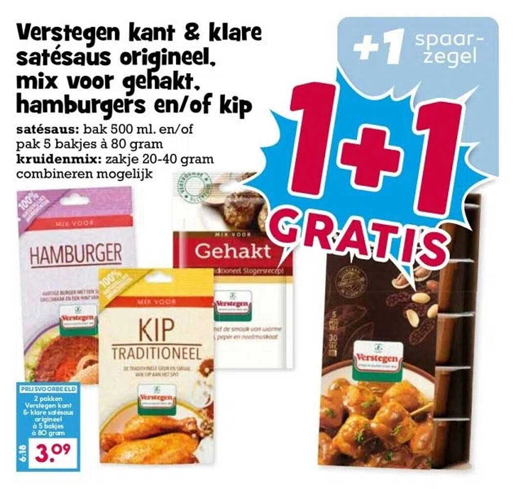 Verstegen kant & klare satésaus origineel, mix voor gehakt, hamburgers en/of kip
