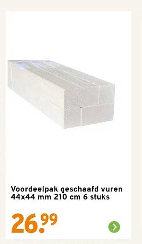Voordeelpak geschaaft vuren 44x44 mm 210 cm 6 stuks